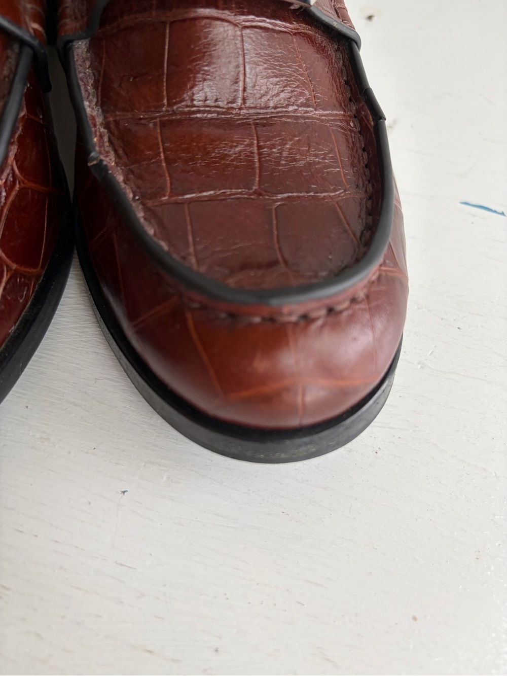 rag & bone Brown Croc-Embossed Leather Loafers – Silver Logo Hardware - Picture 10 of 11